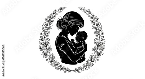 Mother Holding Baby Silhouette Portrait.