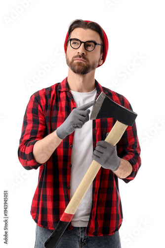 Handsome lumberjack with sh...