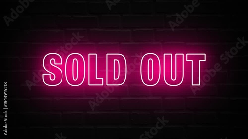 Neon, Glowing, Colorful Sold-out animation. sold out neon text motion. Flocker text 4k video.