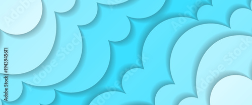 A bright and playful light blue vector background featuring layered, cloud-like semi-circle shapes. The soft shadows and gradients create a clean, modern paper-cut aesthetic.