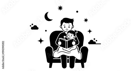 Father reading book to little girl.