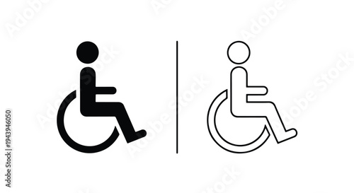 Handicap Accessible Restroom Icons Set Flat Design - Line and glyph icon set - Minimalist, flat icon, outline, glyph, linear, clipart, sticker - icon set