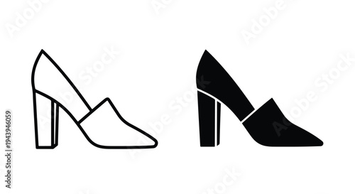 High Heel Shoe Icons Set Black and White - Line and glyph icon set - Minimalist, flat icon, outline, glyph, linear, clipart, sticker - icon set