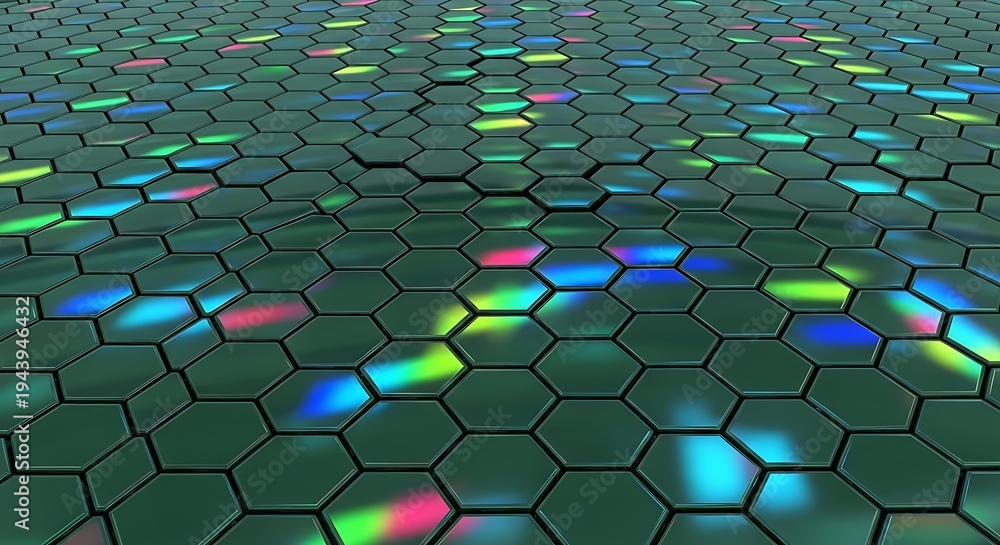 Obraz premium Abstract Hexagonal Grid with Colorful Light Reflections.