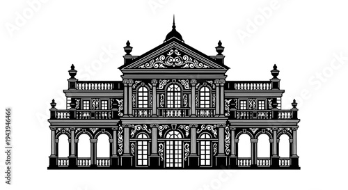 Detailed Illustration of Historic Building Facade.