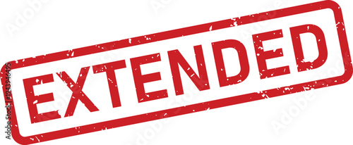 A distinctive red rectangular grunge rubber stamp presenting the word EXTENDED on a bright white background