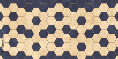 Seamless Navy Blue and Sand Hexagonal Stone Tile Pattern for Interior Design