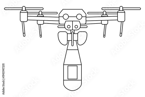 Drone Carries Missile Kamikaze Bomber. Missile Weapon Combat Rocket Drone Line Art.