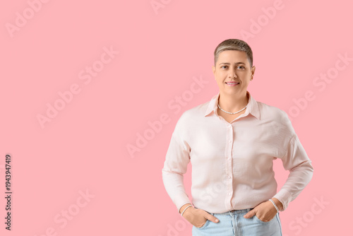 Young woman with short hair...