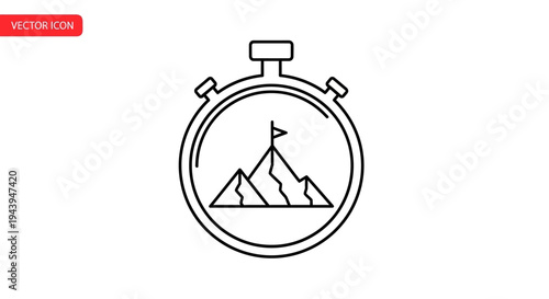 Achievement Timer	A stopwatch outline containing a mountain peak with a flag on top, representing goals reached against a deadline.