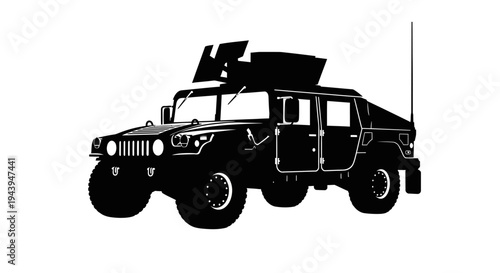 A black silhouette of a military vehicle