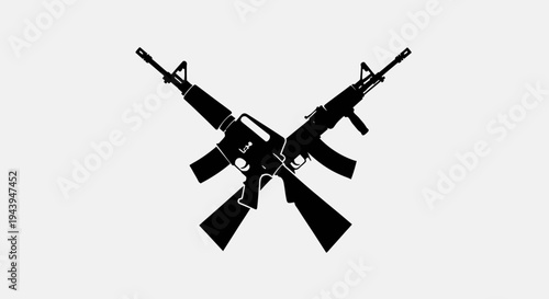 A pair of black assault rifles on a white background