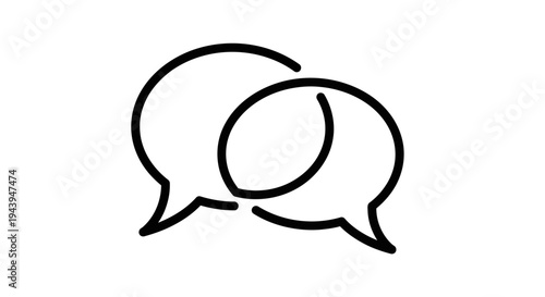 A minimalist black outline of two overlapping speech bubbles, representing communication or social interaction.