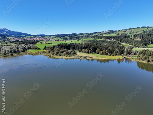 View of Lake Grüntensee and Wertach in the Albgäu region of Bavaria
