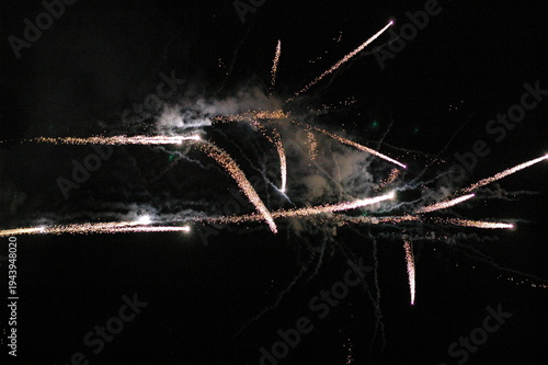 Fireworks in the night sky. Japanese hanabi taikai or firework display and show