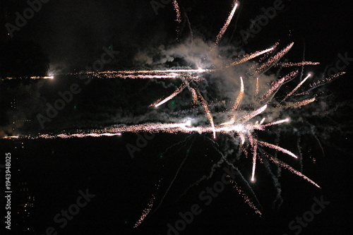 Fireworks in the night sky. Japanese hanabi taikai or firework display and show