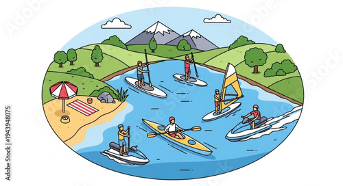People Enjoying Water Sports Vacation.