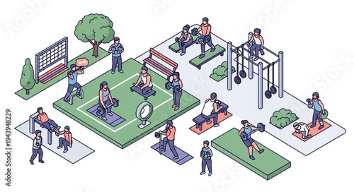 People exercising in outdoor gym.