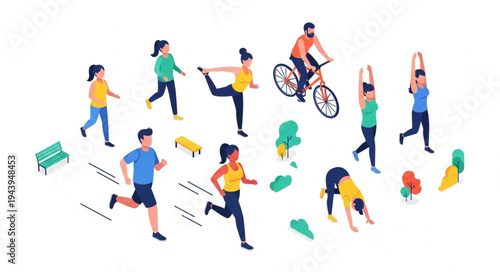 People Exercising Outdoors Together.