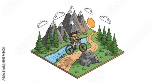 Mountain Biker Riding Trail.