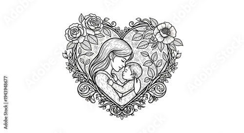 Mother holding baby in heart shape.