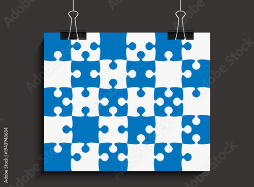 Puzzle jigsaw background made white blue pieces