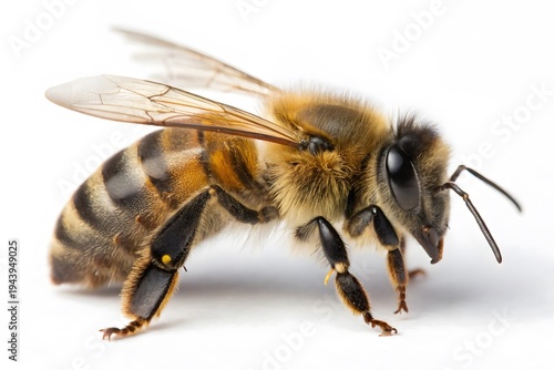 Close-up honeybee on white background