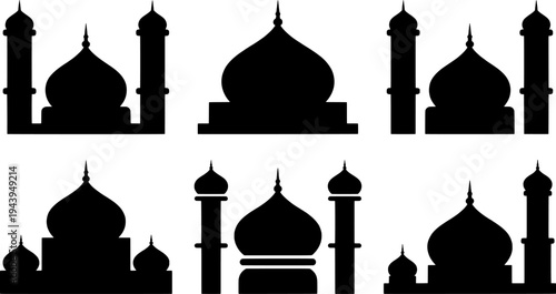 Silhouettes of various mosque domes and towers