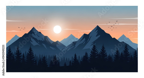 Mountain Range at Sunset Time.