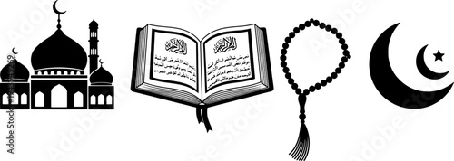 Islamic symbols and objects on white background