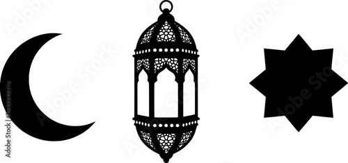 Ramadan lantern with crescent moon and star