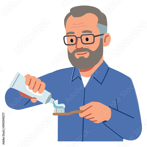 Man squeezing toothpaste on a toothbrush in his hands