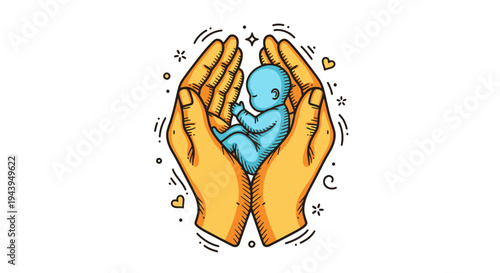 Hands cradling a small baby.