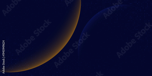 Navy blue abstract background with halftone golden lines delicate pattern. Small light spot box. Curve line, cosmic galaxy space. Festive BG for social media, birthday party invitation.