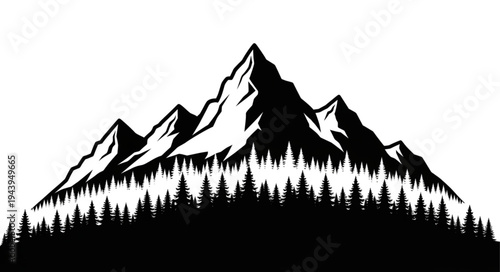 Mountain Range with Pine Trees.
