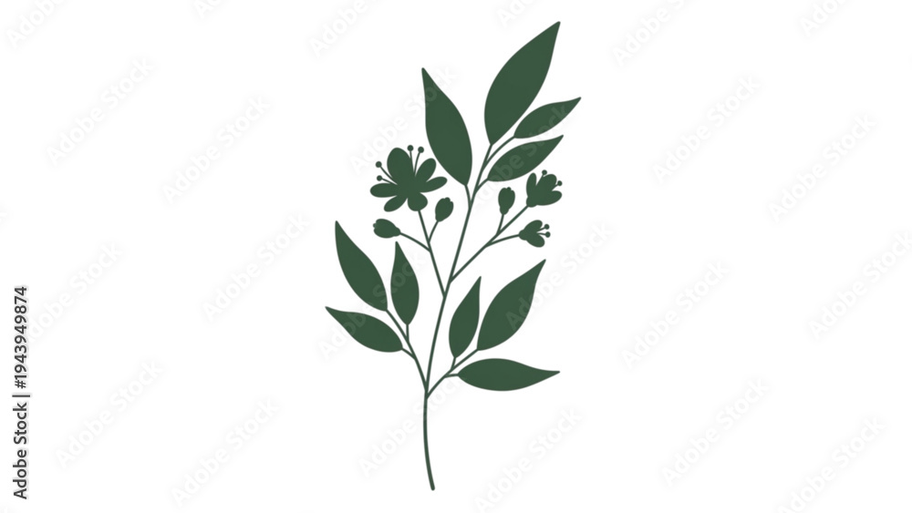 Fototapeta premium A delicate green plant with leaves and small flowers grows naturally outdoors