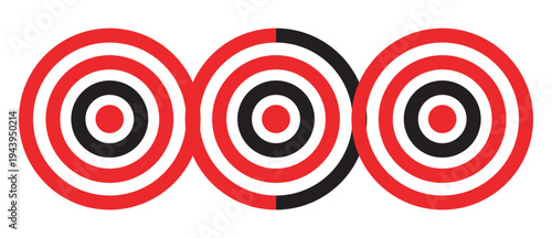Three red and white target bullseyes with black center vector illustration