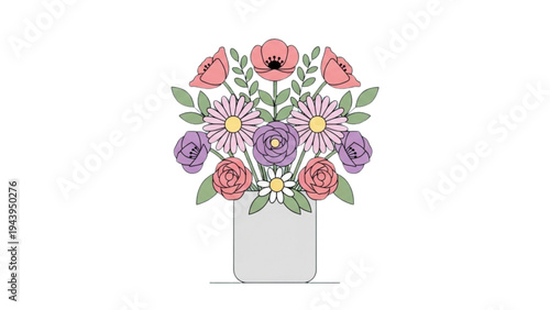 A vibrant bouquet of flowers in a vase on a table indoors