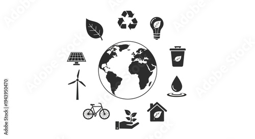 Eco Friendly Sustainable Earth Icons.