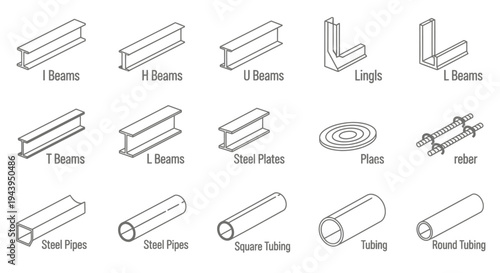 Steel Beams and Metal Tubing Shapes.