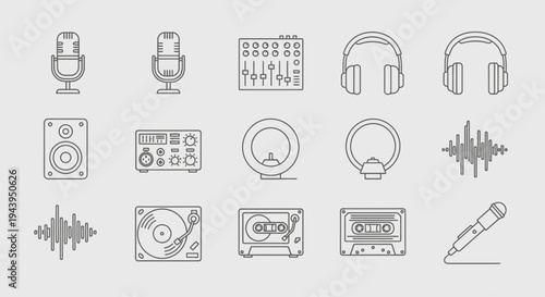Audio equipment and technology icons.