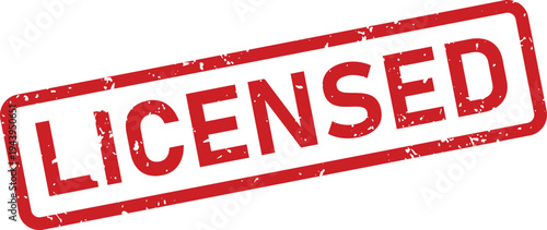 A distressed red rubber stamp featuring the word LICENSED across a clean white page