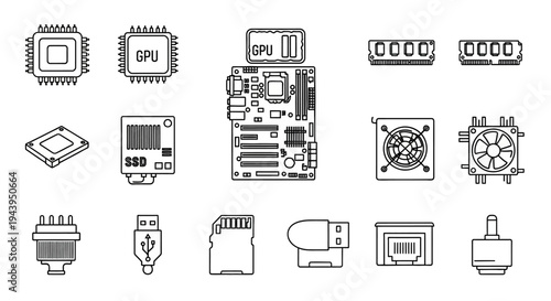 Computer hardware components and peripherals.