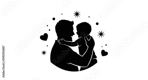Silhouette of man holding baby.