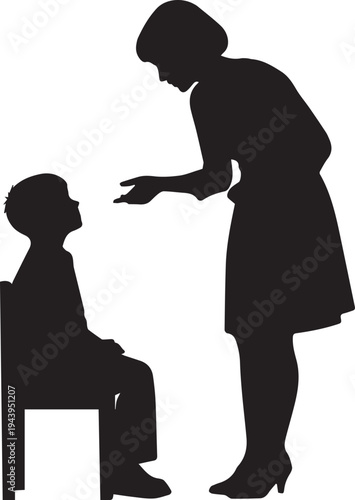 Mother scolding son illustration silhouette