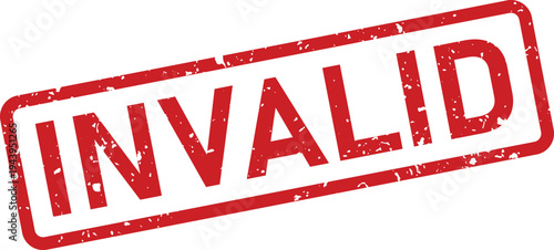 A distressed red rubber stamp mark featuring the word INVALID displayed against a bright white backdrop