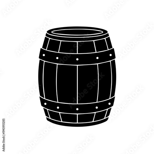 Classic wooden barrel silhouette vector illustration, a simple graphic representation of an old-fashioned storage container for beverages or goods, perfect for rustic designs and branding