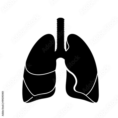 Black silhouette vector graphic of human lungs, symbolizing the respiratory system, health, and anatomical structure, perfect for medical and educational design projects