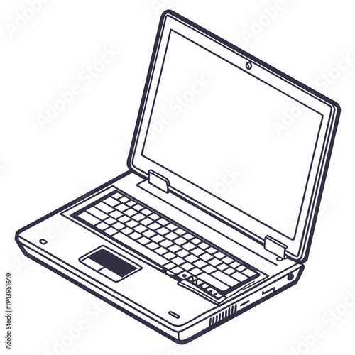 Minimalist line art open laptop.

