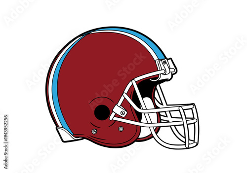 Crimson American Football Helmet Vector Illustration with Light Blue Stripes - Iconic Sports Graphic